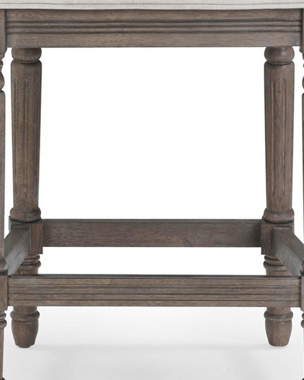 31" Gray Fabric and Solid Wood Bar Height Bar Chair