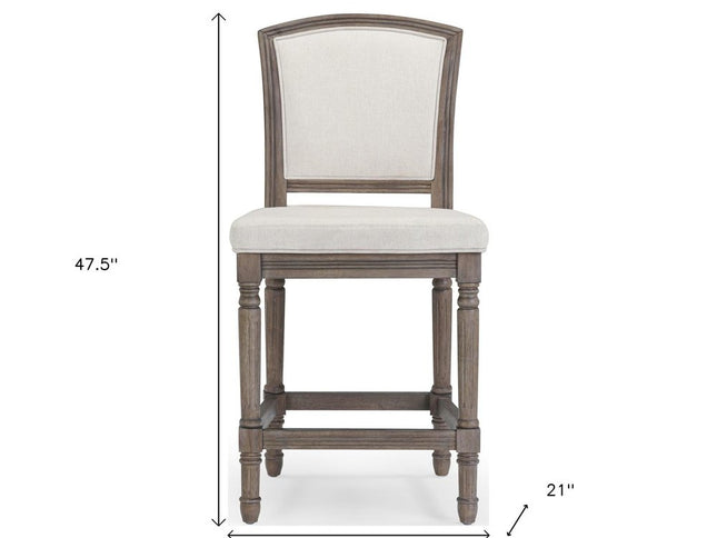 31" Gray Fabric and Solid Wood Bar Height Bar Chair