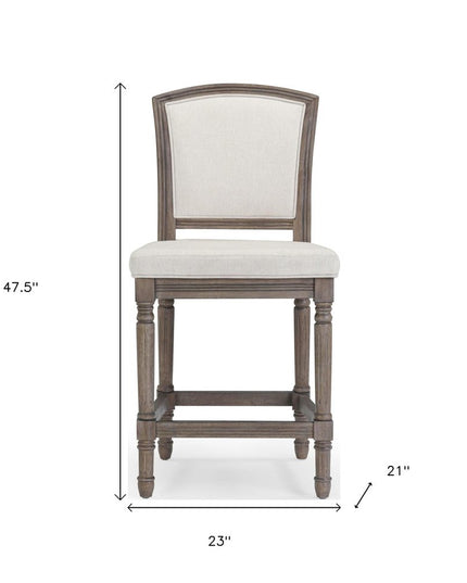 31" Gray Fabric and Solid Wood Bar Height Bar Chair