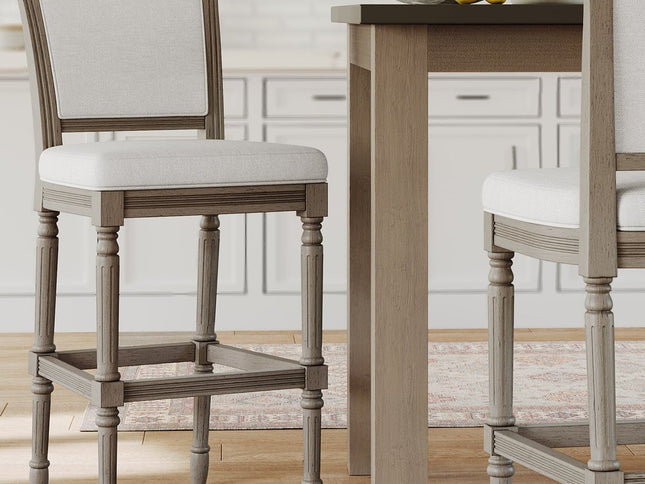 31" Gray Fabric and Solid Wood Bar Height Bar Chair