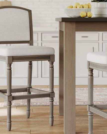 31" Gray Fabric and Solid Wood Bar Height Bar Chair