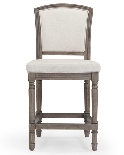 31" Gray Fabric and Solid Wood Bar Height Bar Chair