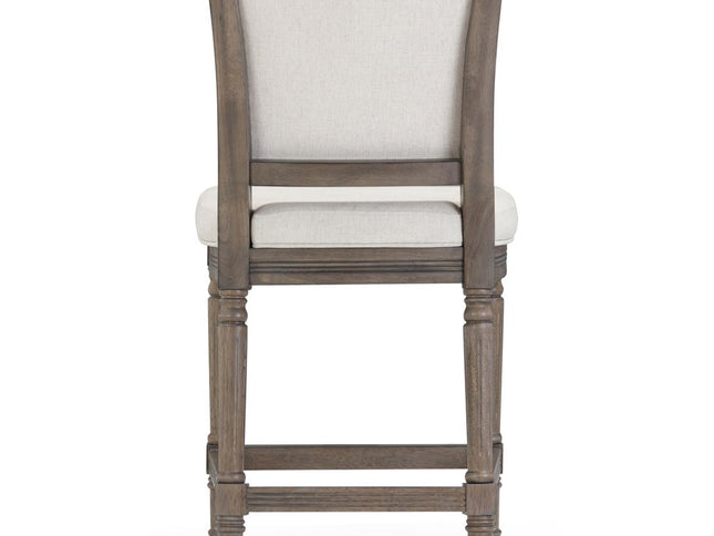 31" Gray Fabric and Solid Wood Bar Height Bar Chair
