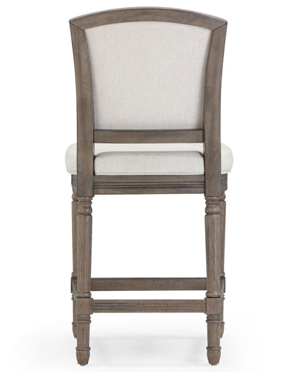 31" Gray Fabric and Solid Wood Bar Height Bar Chair