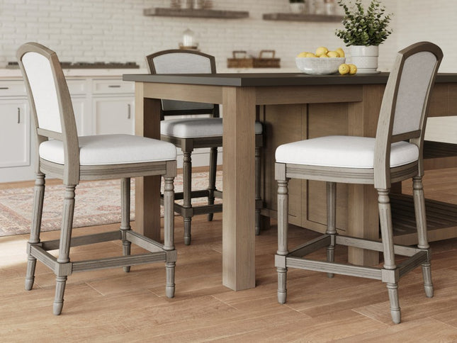 31" Gray Fabric and Solid Wood Bar Height Bar Chair