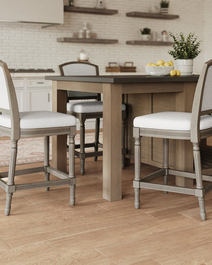 31" Gray Fabric and Solid Wood Bar Height Bar Chair