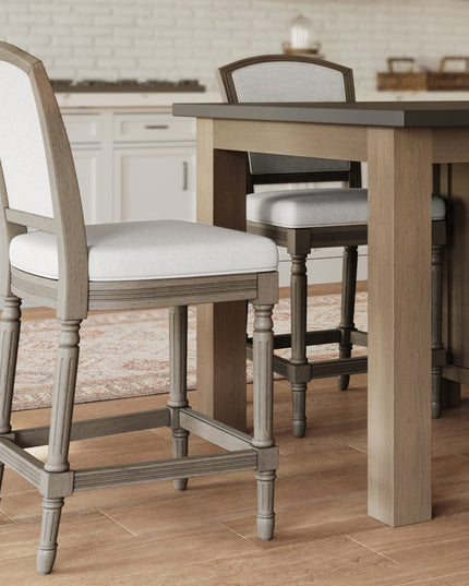 31" Gray Fabric and Solid Wood Bar Height Bar Chair