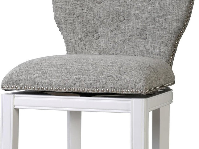 Gray and White Fabric and Solid Wood Low Back Bar Height Swivel Bar Chair