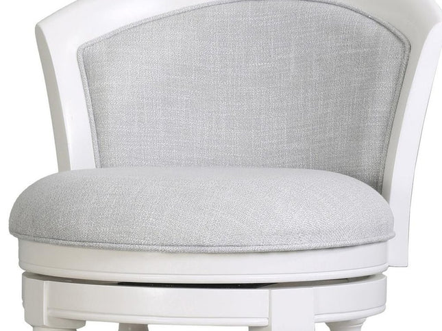 Gray and White Fabric and Solid Wood Low Back Bar Height Swivel Bar Chair