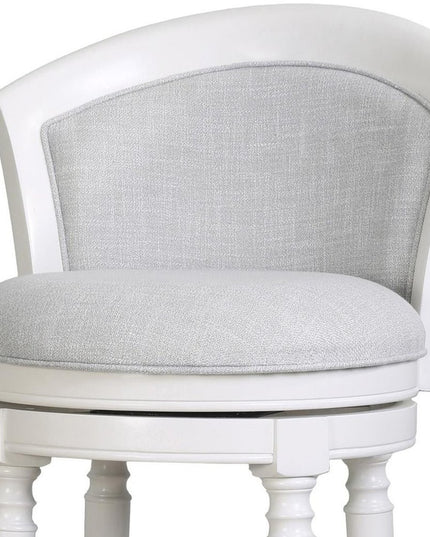 Gray and White Fabric and Solid Wood Low Back Bar Height Swivel Bar Chair