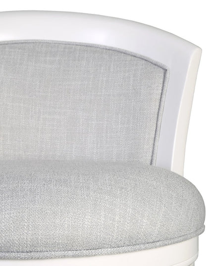 Gray and White Fabric and Solid Wood Low Back Bar Height Swivel Bar Chair