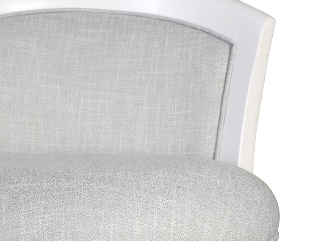 Gray and White Fabric and Solid Wood Low Back Bar Height Swivel Bar Chair