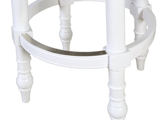 Gray and White Fabric and Solid Wood Low Back Bar Height Swivel Bar Chair