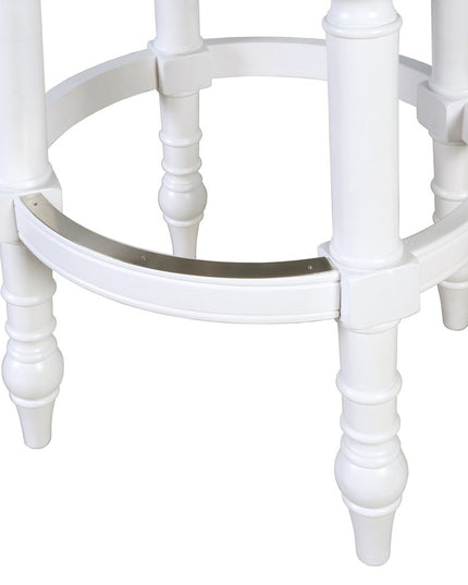 Gray and White Fabric and Solid Wood Low Back Bar Height Swivel Bar Chair