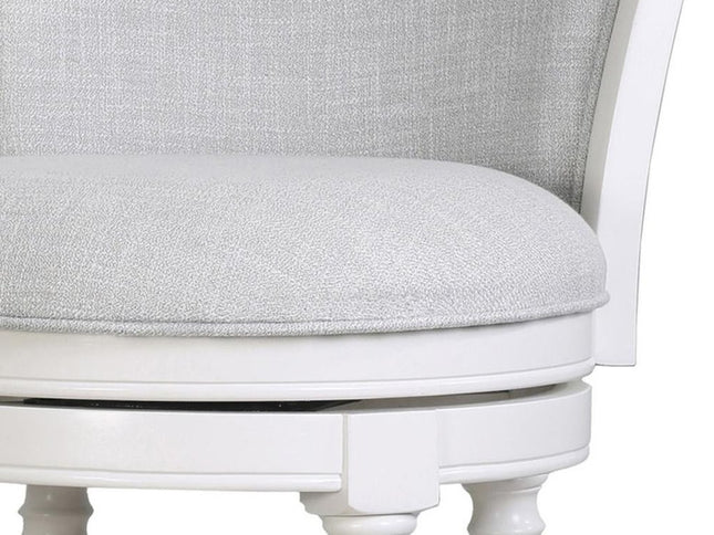 Gray and White Fabric and Solid Wood Low Back Bar Height Swivel Bar Chair