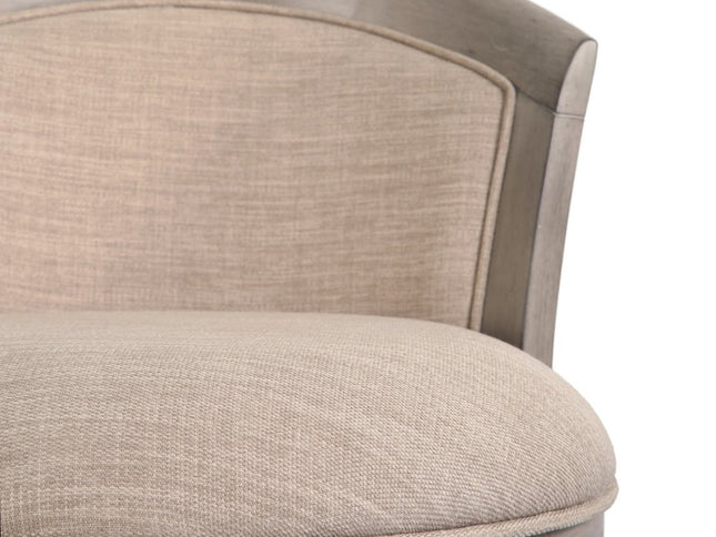 Beige and Gray Fabric Faux Leather and Solid Wood Low Back Bar Height Swivel Bar Chair