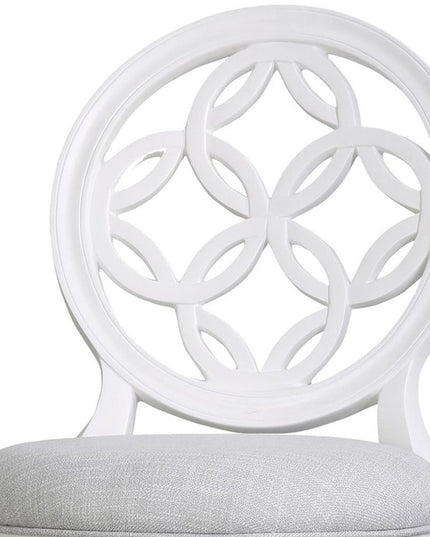 Gray and White Fabric and Solid Wood Bar Height Swivel Bar Chair