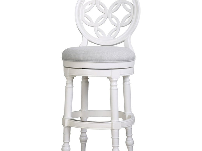 Gray and White Fabric and Solid Wood Bar Height Swivel Bar Chair