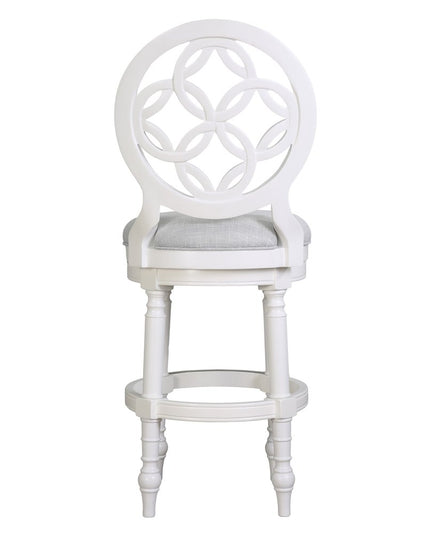 Gray and White Fabric and Solid Wood Bar Height Swivel Bar Chair