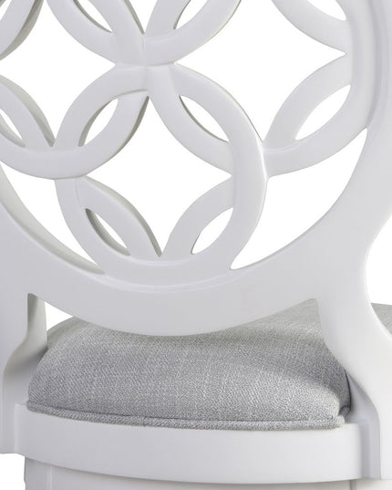 Gray and White Fabric and Solid Wood Bar Height Swivel Bar Chair