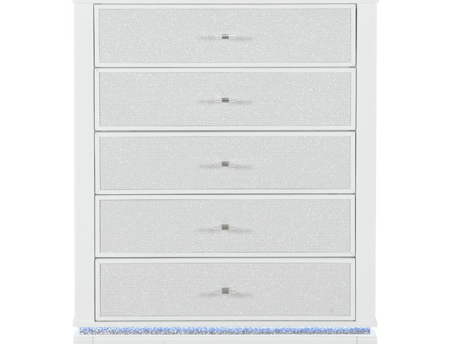 36" White Faux Crystal Glitter Wood Lighted Five Drawer Dresser