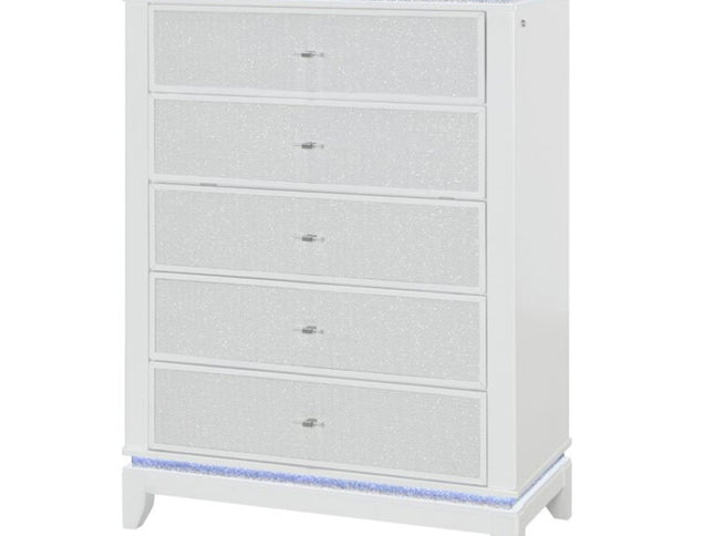 36" White Faux Crystal Glitter Wood Lighted Five Drawer Dresser