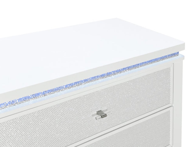 36" White Faux Crystal Glitter Wood Lighted Five Drawer Dresser