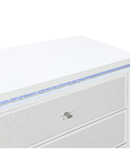 36" White Faux Crystal Glitter Wood Lighted Five Drawer Dresser