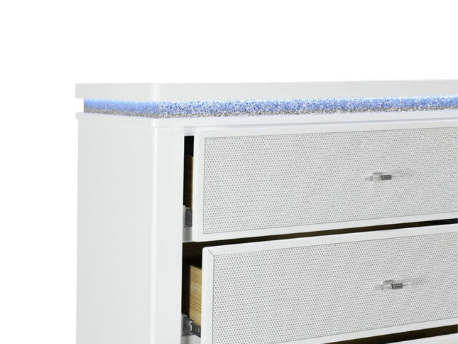 36" White Faux Crystal Glitter Wood Lighted Five Drawer Dresser