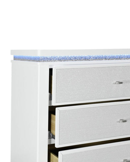 36" White Faux Crystal Glitter Wood Lighted Five Drawer Dresser