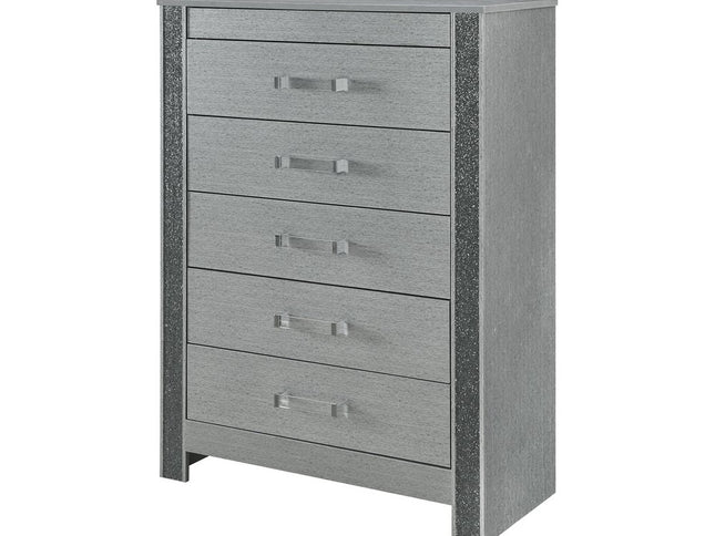 36" Silver Wood Five Drawer Dresser