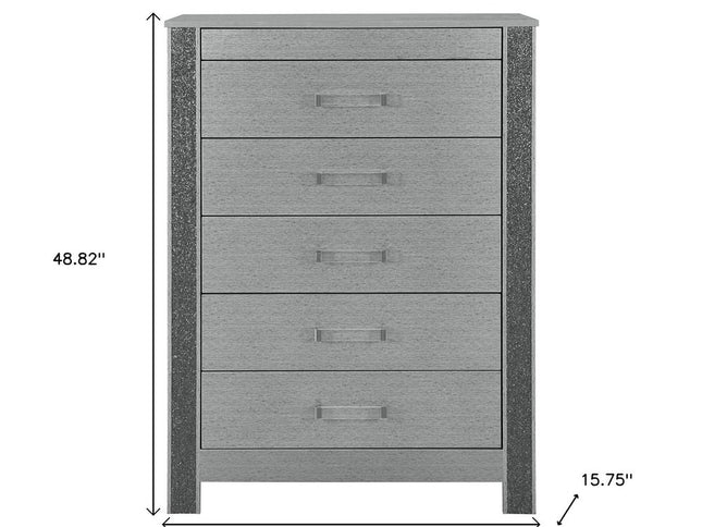 36" Silver Wood Five Drawer Dresser