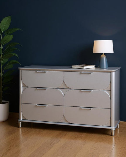63" Silver Wood Six Drawer Double Dresser