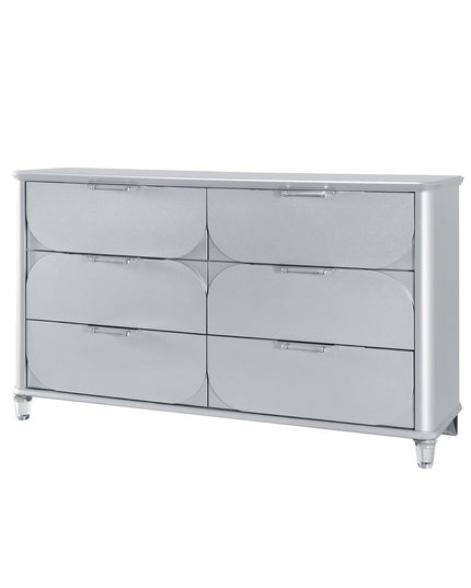 63" Silver Wood Six Drawer Double Dresser