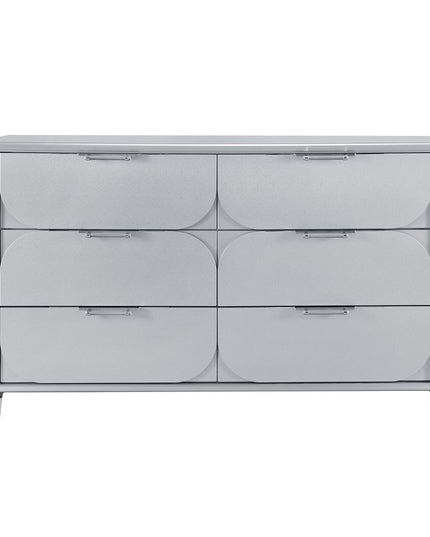 63" Silver Wood Six Drawer Double Dresser