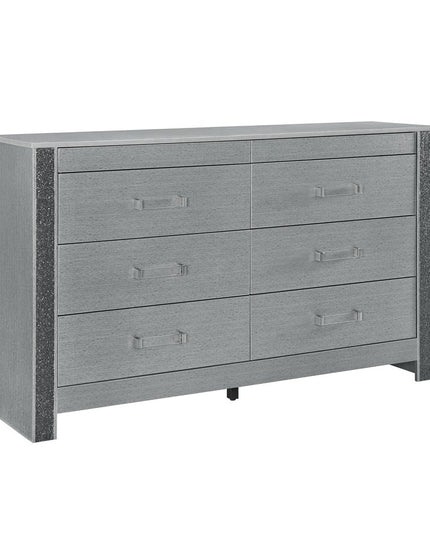 62" Silver Wood Six Drawer Double Dresser