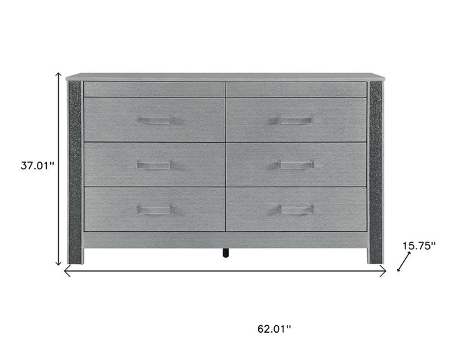 62" Silver Wood Six Drawer Double Dresser