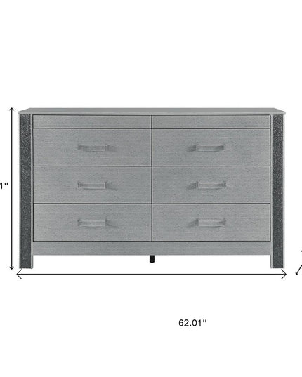 62" Silver Wood Six Drawer Double Dresser