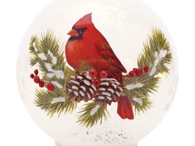 Set of Two White And Red Glass Bird Tabletop Sculpture with LED