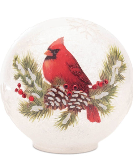 Set of Two White And Red Glass Bird Tabletop Sculpture with LED