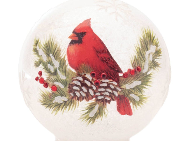 Set of Two White And Red Glass Bird Tabletop Sculpture with LED