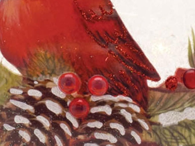 Set of Two White And Red Glass Bird Tabletop Sculpture with LED