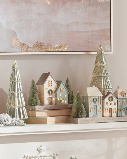 6" Green Gray And White Resin Tabletop Sculpture with LED