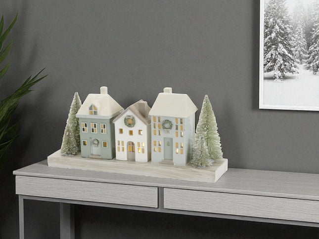 6" Green Gray And White Resin Tabletop Sculpture with LED