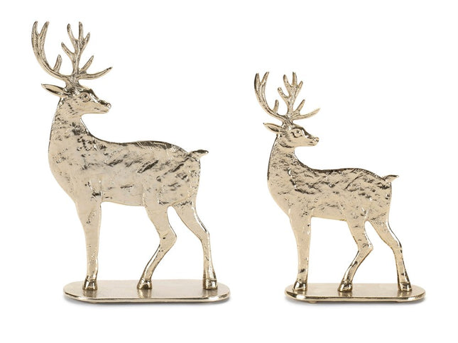 Set of Two Gold Aluminum Deer Christmas Figurine