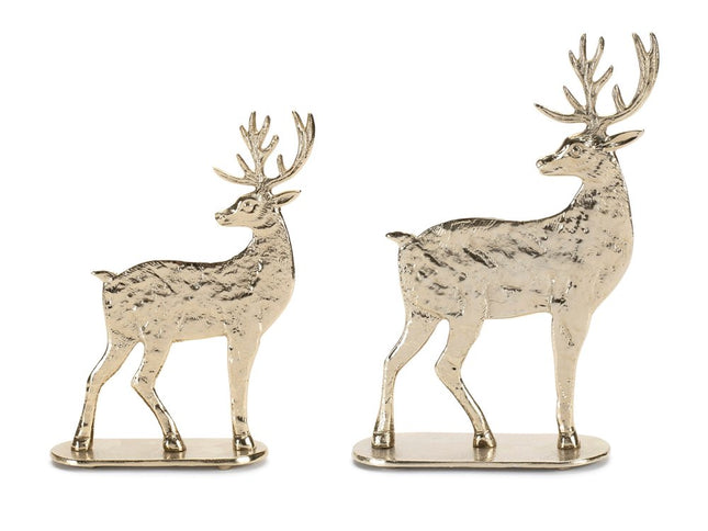 Set of Two Gold Aluminum Deer Christmas Figurine