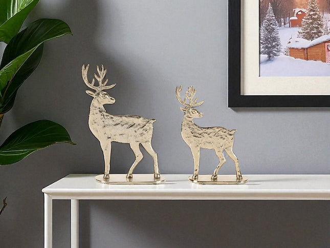 Set of Two Gold Aluminum Deer Christmas Figurine