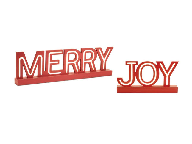 Set of Two Red And White Christmas Tabletop Sign with LED