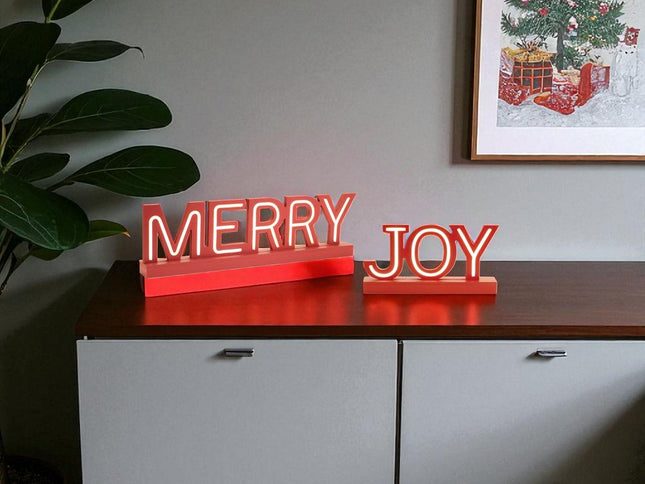 Set of Two Red And White Christmas Tabletop Sign with LED