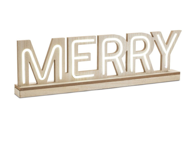 Set of Two Beige And White Christmas Tabletop Sign with LED
